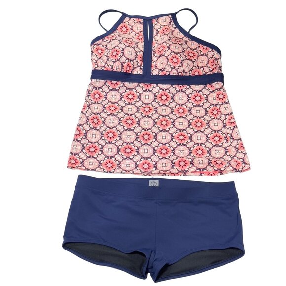 LANDS END Women's 2 Piece Swimsuit Navy & Coral Top Size 10L Bottom Size 12 - Picture 4 of 7